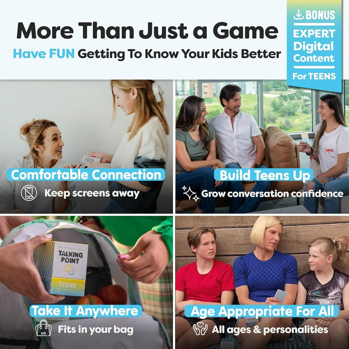 200 Teens Conversation Cards - Connecting Parents with Their Teenagers - Reduce Screentime with Fun & Deep Conversation - Avoid Conflict, Improve Communication & Learn More about Your Teen Boy or Girl