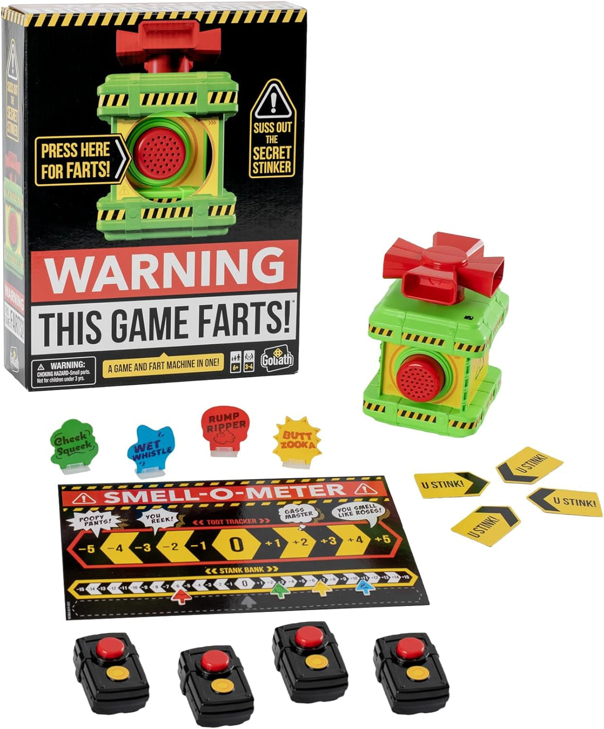 Games: Warning: This Game Farts | Sniff Out the Stinker to Win! | for 3-4 Players | for Ages 6 +, Black
