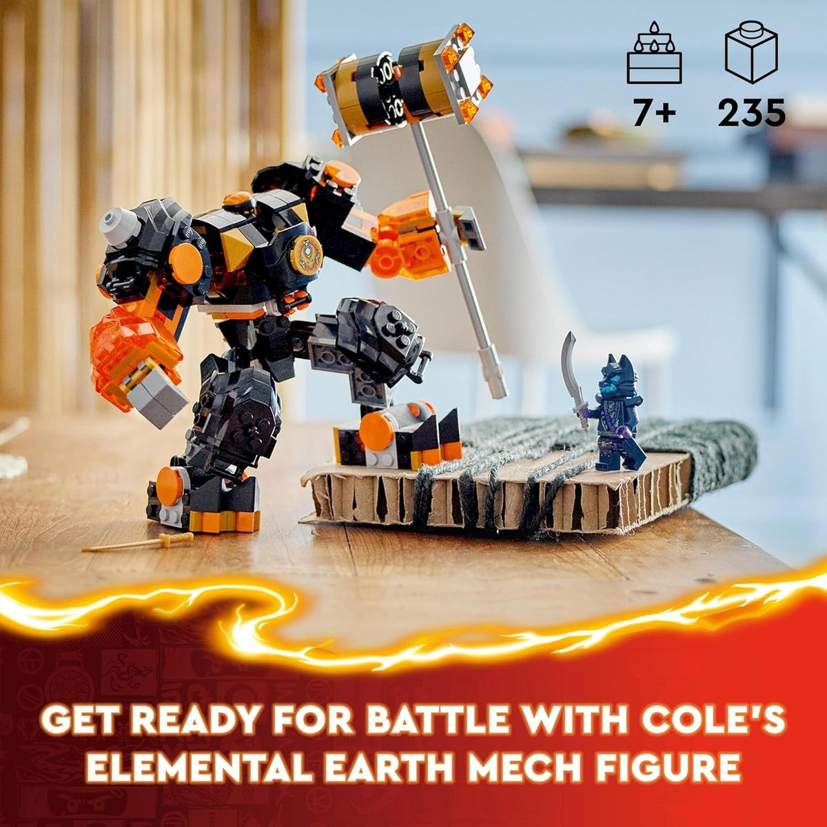 NINJAGO Cole’S Elemental Earth Mech, Action Figure Toy, Dragons Rising Building Set with Ninja Character Cole Minifigure, Gift for 7 plus Year Old Boys, Girls & Kids 71806