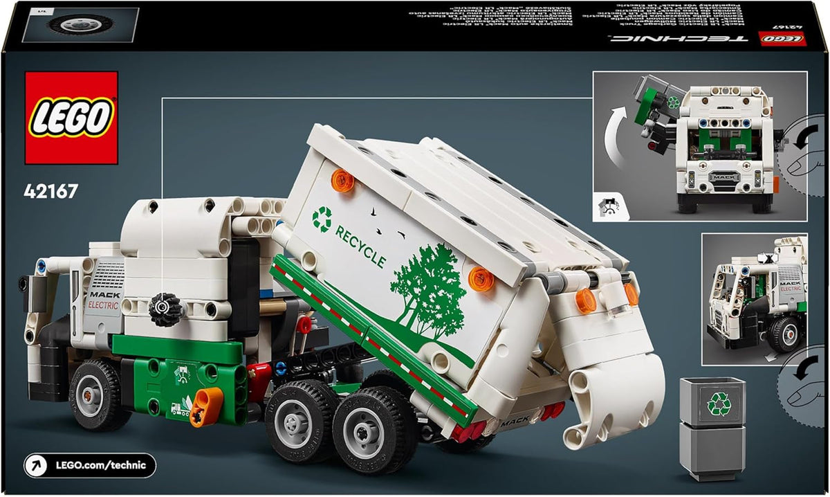 Technic Mack LR Electric Garbage Truck Toy for Boys & Girls Aged 8 plus Years Old, Recycling Bin Lorry with Realistic Features, Vehicle Gift Idea 42167