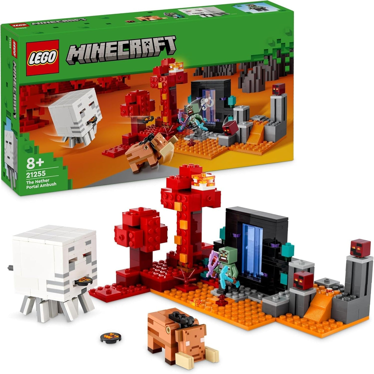 Minecraft the Nether Portal Ambush Adventure Set, Building Toys for Boys and Girls with Battle Scenes, Iconic Characters & Mobs Figures from the Game, Gifts for Kids 8 plus Years Old 21255