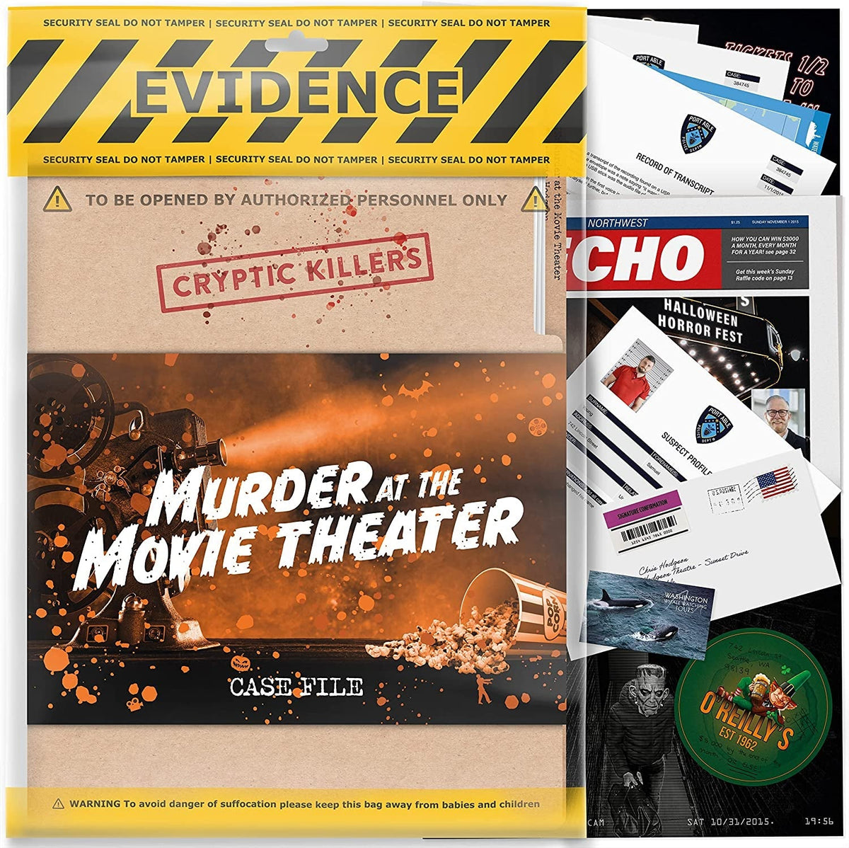 Unsolved Mystery Game - Cold Case Files Investigation - Detective Clues/Evidence - Solve the Crime - Individuals, Date Nights & Party Groups - Murder at the Movie Theater