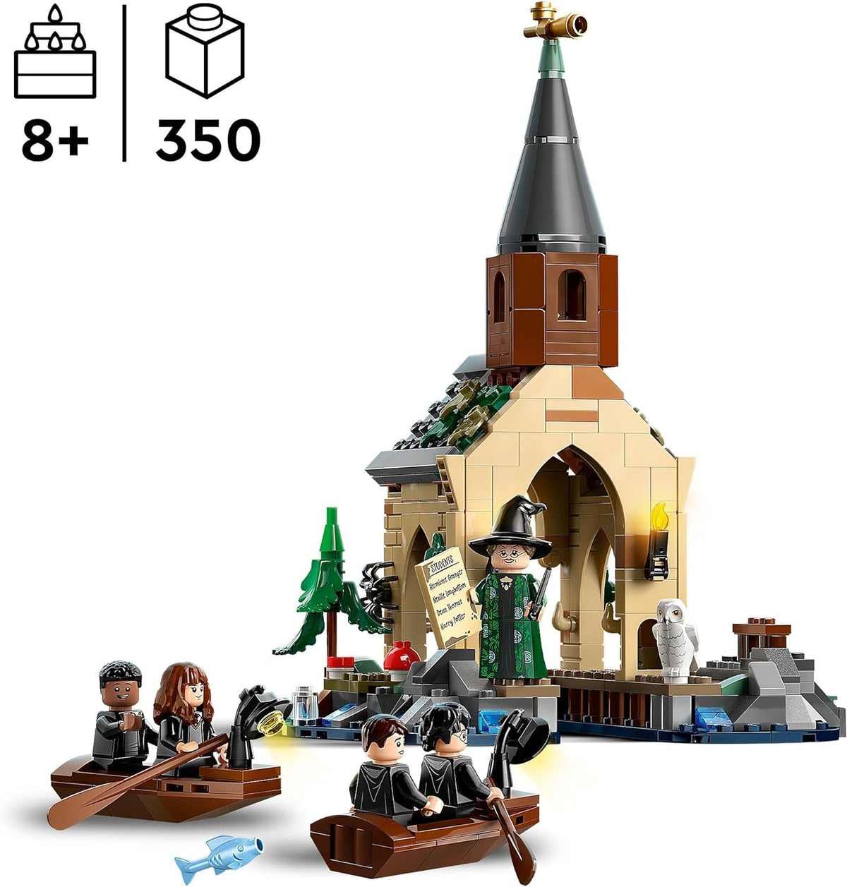 Harry Potter Hogwarts Castle Boathouse Set with 2 Boat Toys for 8 plus Year Old Kids, Girls & Boys, Includes 5 Character Minifigures and Hedwig the Owl Figure, Wizarding World Gift Idea 76426