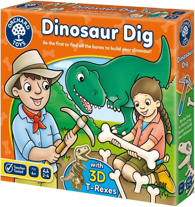 Dinosaur Dig Game - Matching and Memory Board Games for 4 Year Olds - Educational Dinosaur Toys for Boys and Girls - Build a 3D Dino - for Kids Age 4-8 - 2-4 Players