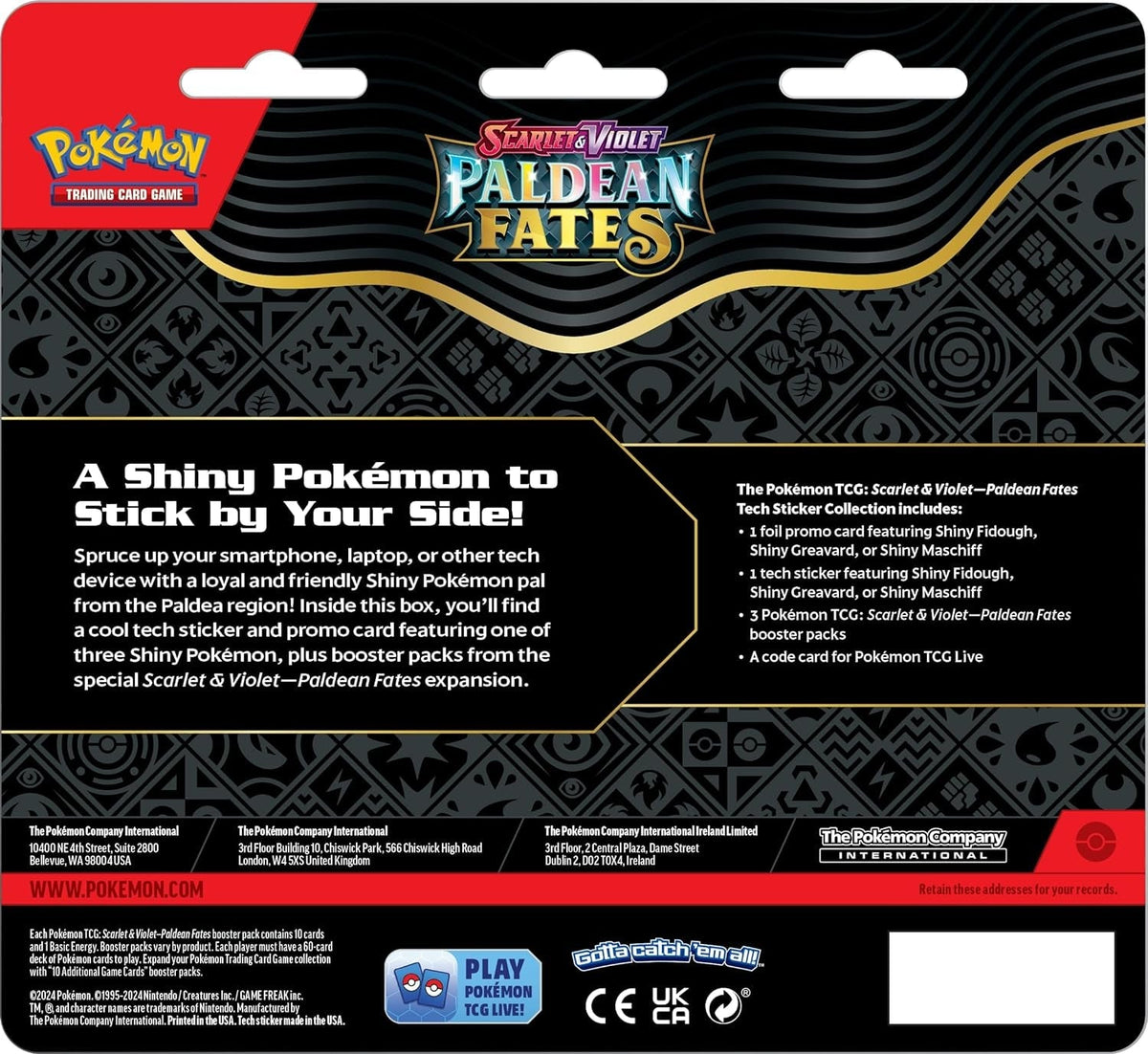 TCG: Scarlet & Violet—Paldean Fates Tech Sticker Collection – Maschiff (1 Foil Promo Card & 3 Booster Packs)
