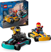 City Go-Karts and Race Drivers, Racing Vehicle Toy Playset for 5 plus Year Old Boys, Girls and Fans of Race Car Toys with 2 Driver Minifigures, Small Gift for Preschool Kids 60400
