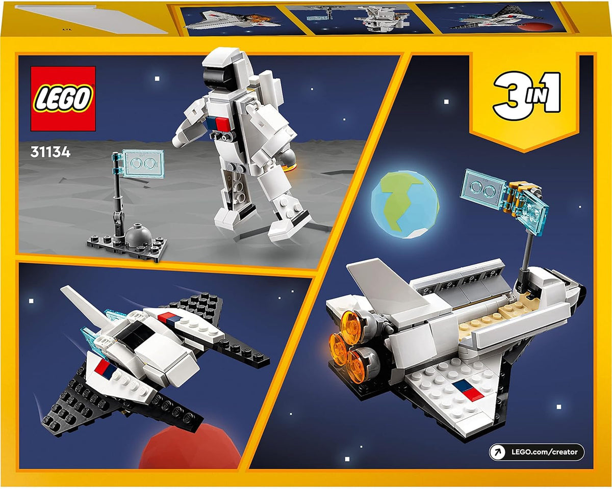 31134 Creator 3 in 1 Space Shuttle Toy to Astronaut Figure to Spaceship, Building Toys for Kids, Boys, Girls Aged 6 and Up, Creative Gift Idea