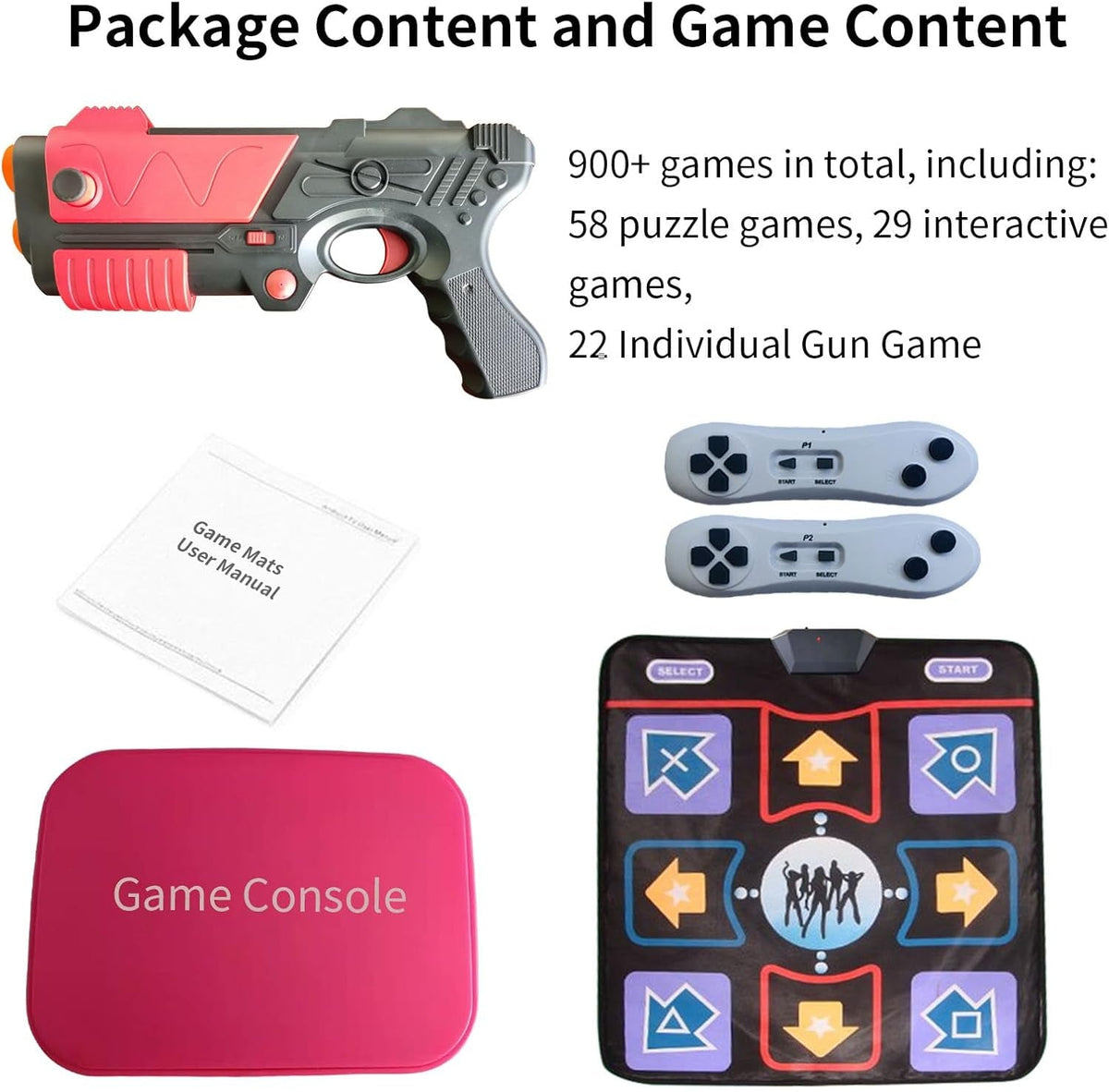 TV Retro Game Console with 900+ Games, 200+ Dance Mat Songs, Video Game System for Kids& Adults with AR Gun Game Toy, TV Plug& Play,2.4G Game Controllers Toy Gift for Boys & Girls Age 3 +