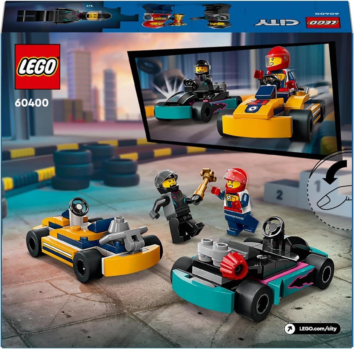 City Go-Karts and Race Drivers, Racing Vehicle Toy Playset for 5 plus Year Old Boys, Girls and Fans of Race Car Toys with 2 Driver Minifigures, Small Gift for Preschool Kids 60400