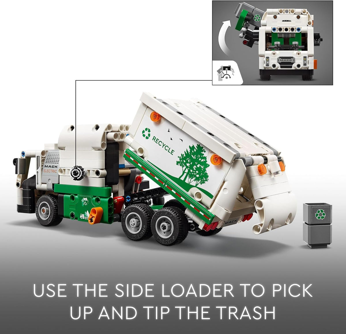 Technic Mack LR Electric Garbage Truck Toy for Boys & Girls Aged 8 plus Years Old, Recycling Bin Lorry with Realistic Features, Vehicle Gift Idea 42167