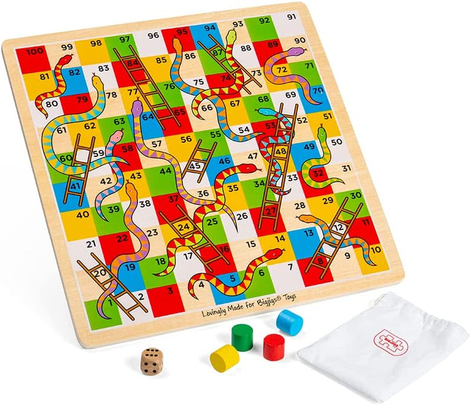 Traditional Snakes and Ladders Game - Quality Snake and Ladders Family Games for Kids and Adults, up to 4 Players, Board Game Includes Counters & Dice
