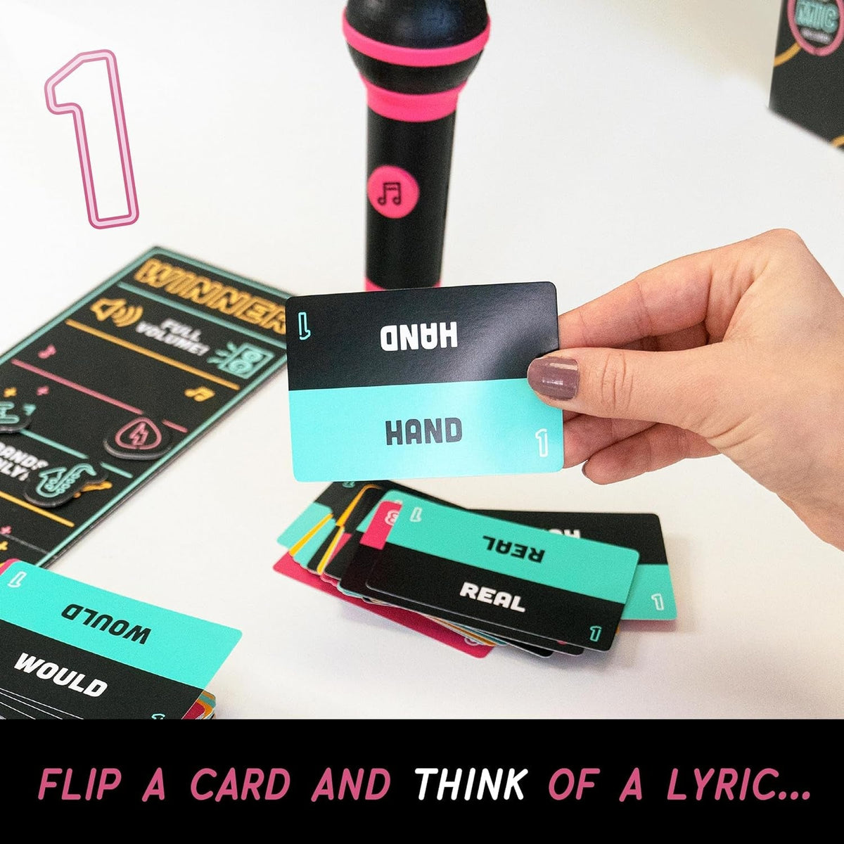 Grab the Mic - the Family Karaoke Game 8+ Year Olds, 2-10 Players - Board Game for Bad Singers - 250 Lyric Cards for Fun Hilarious Games Night, Birthday Party, Kids Gift