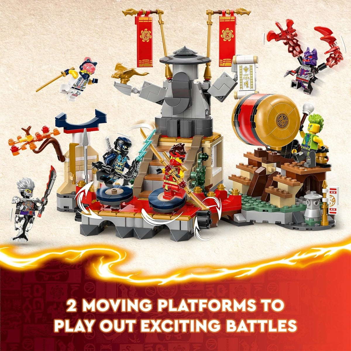 NINJAGO Tournament Battle Arena Set, Ninja Adventure Toys for 7 plus Year Old Boys & Girls, with 6 Minifigures Including Characters Jay and Kai, Dragons Rising Birthday Gift for Kids 71818