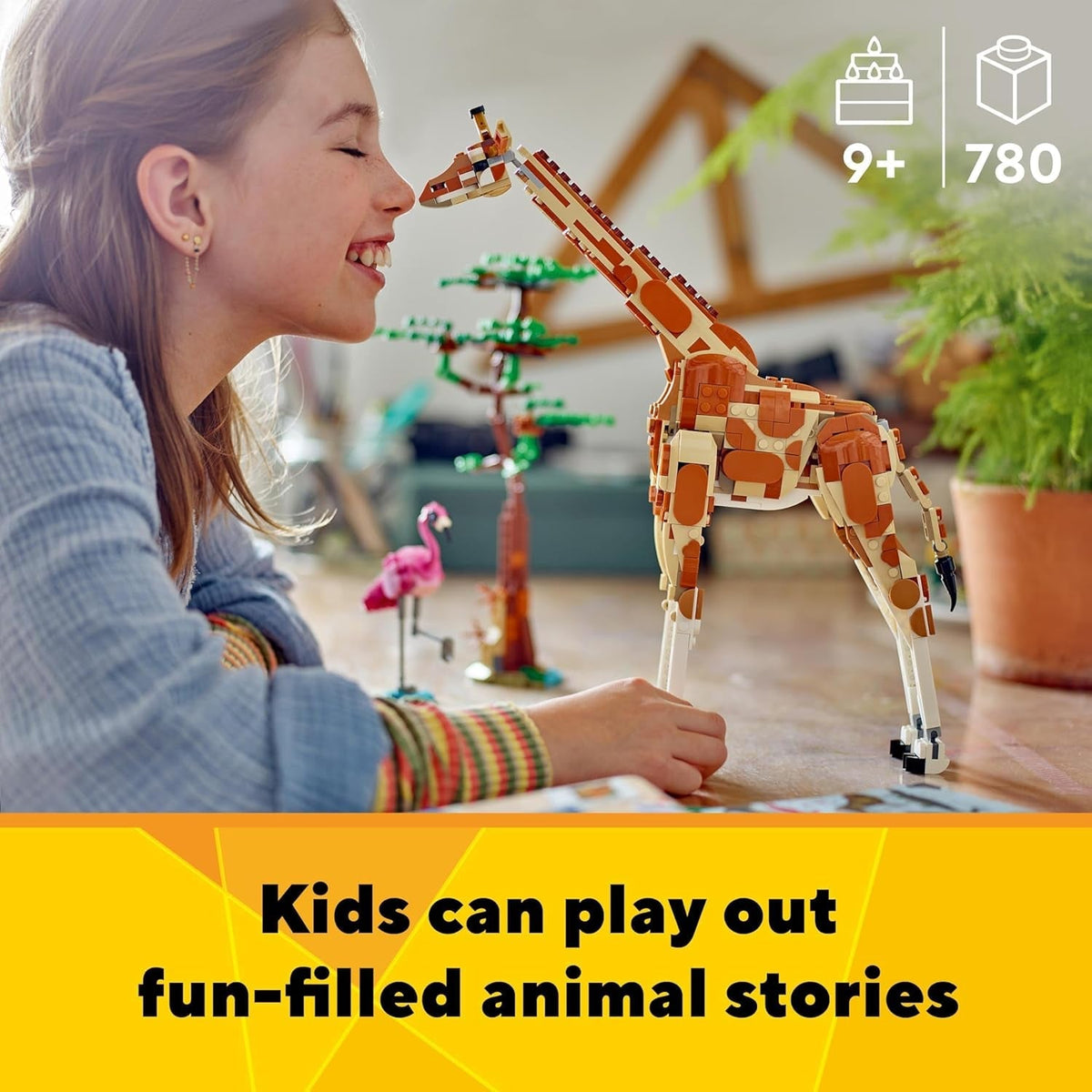 Creator 3In1 Wild Safari Animals, Giraffe Toy to Gazelle Figures to Lion Model, Set for Kids, Girls & Boys Aged 9 Plus, Includes Flamingo and Butterfly, Nature Gifts for Imaginative Play 31150