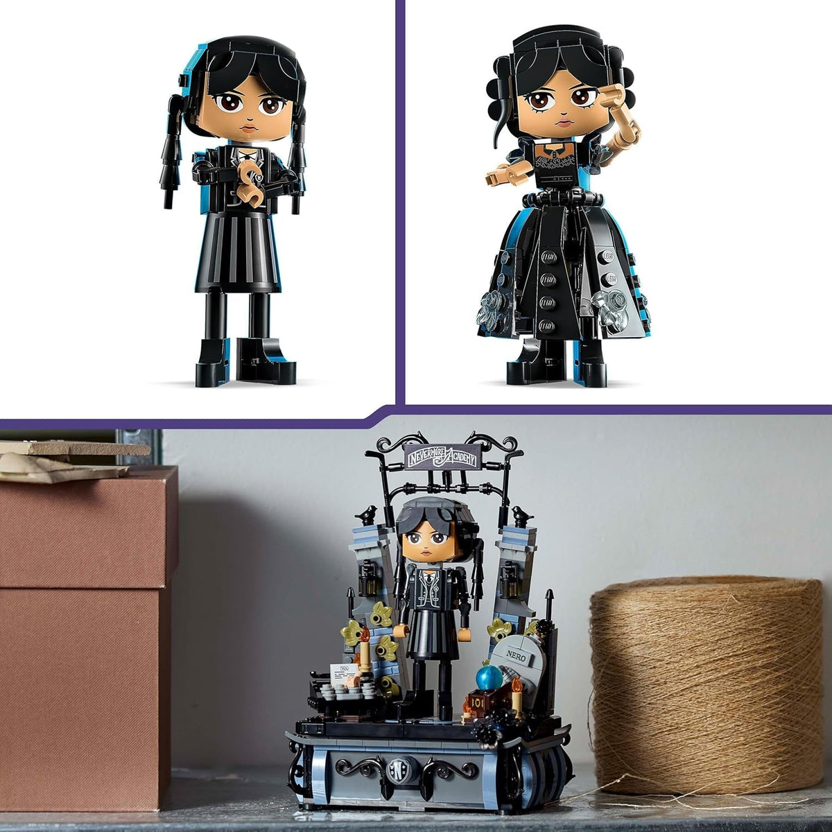 Wednesday Addams Figure Set, Collectible Building Toy for Kids, Includes 2 Faces & Outfits, plus Classic Character Thing for Creative Role Play, Birthday Gift for Girls and Boys 76780
