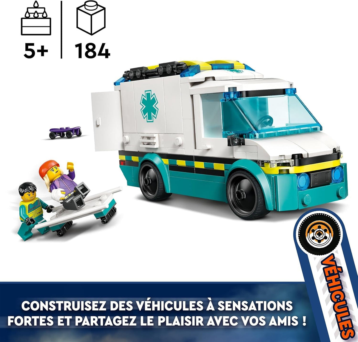 City Emergency Ambulance Toy with 2 Minifigures - Educational Learning Toys for 5+ Year Old Boys & Girls - Gift Ideas for Birthdays & Holidays - 60451