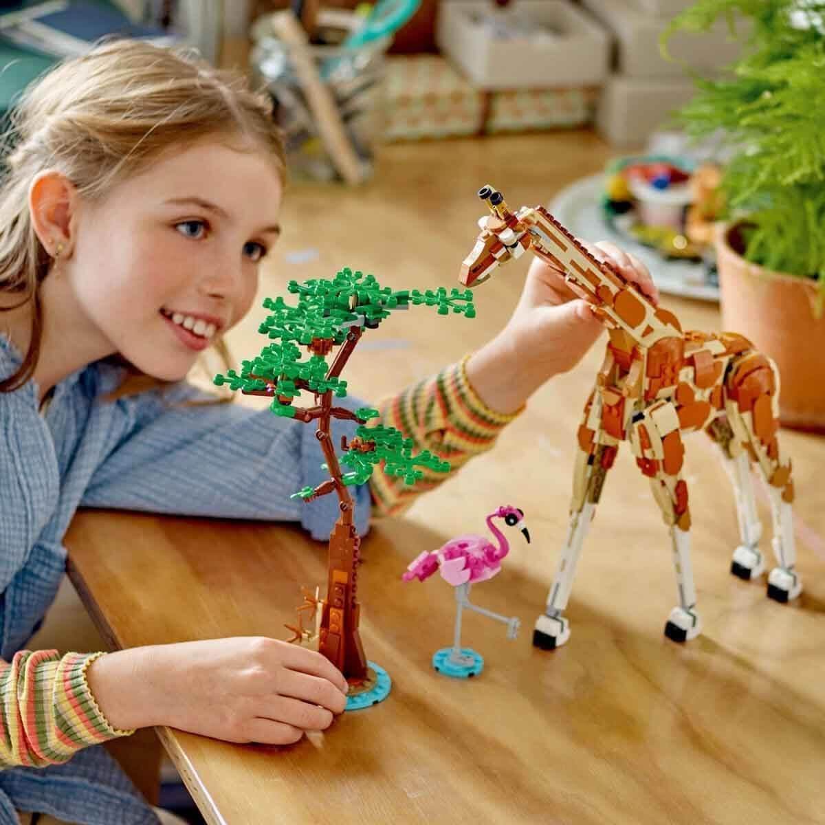 Creator 3In1 Wild Safari Animals, Giraffe Toy to Gazelle Figures to Lion Model, Set for Kids, Girls & Boys Aged 9 Plus, Includes Flamingo and Butterfly, Nature Gifts for Imaginative Play 31150
