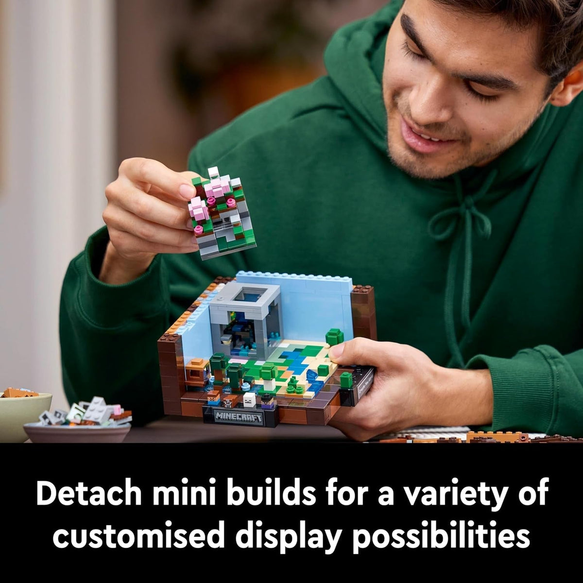 Minecraft the Crafting Table Model Kit for Adults to Build, Biome Set with 8 Characters Including Steve, Alex and Mobs, 15-Year Anniversary Gamer Gift for Men, Women, Him or Her 21265