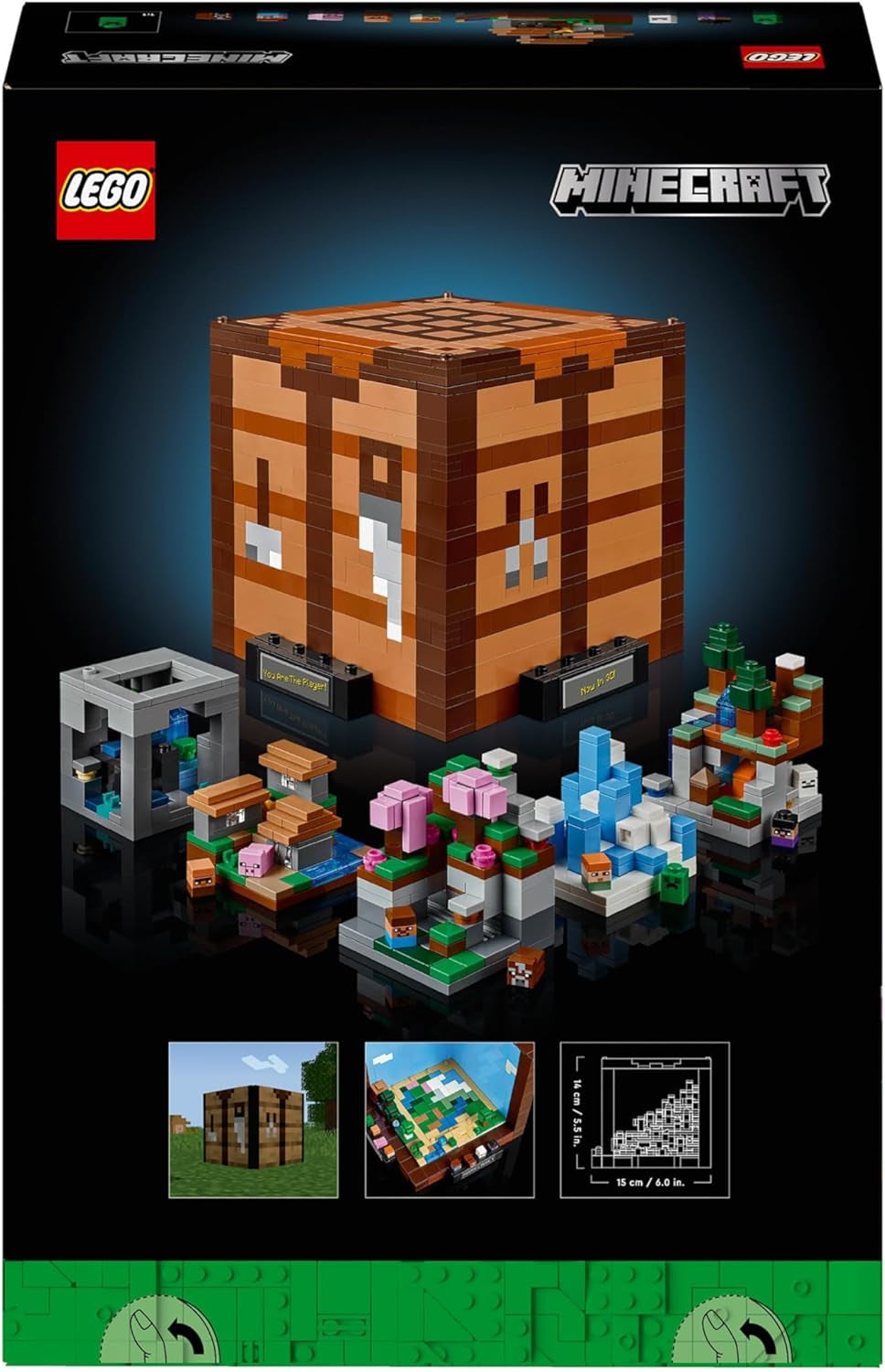 Minecraft the Crafting Table Model Kit for Adults to Build, Biome Set with 8 Characters Including Steve, Alex and Mobs, 15-Year Anniversary Gamer Gift for Men, Women, Him or Her 21265