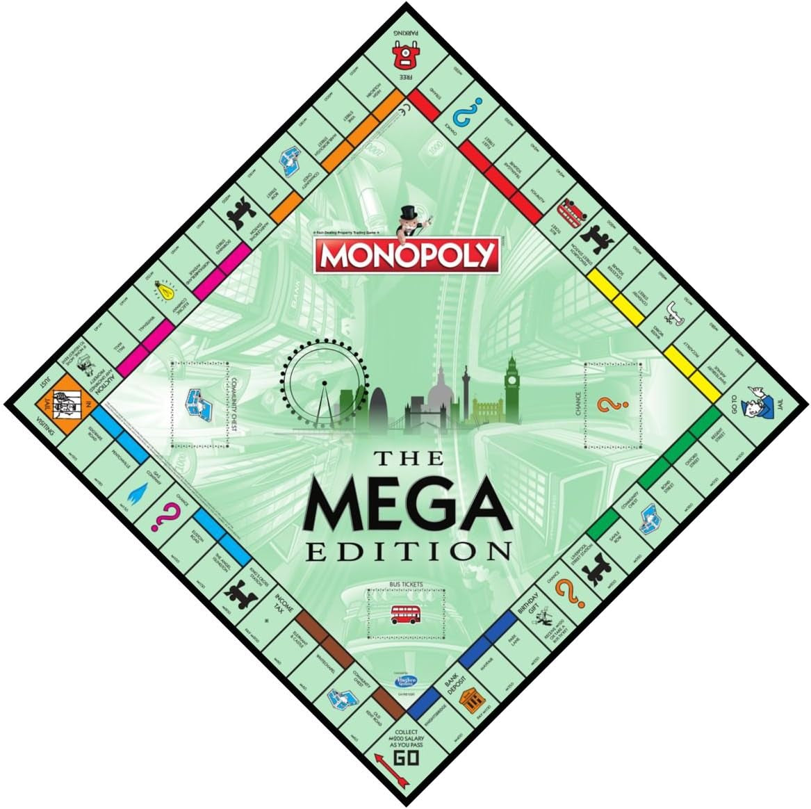 Mega Monopoly, an Upgrade on the Classic Game Board with 12 Extra Spaces Including Downing Street, Saville Row and Knightsbridge, Invest in Skyscrapers, for Ages 8 Plus