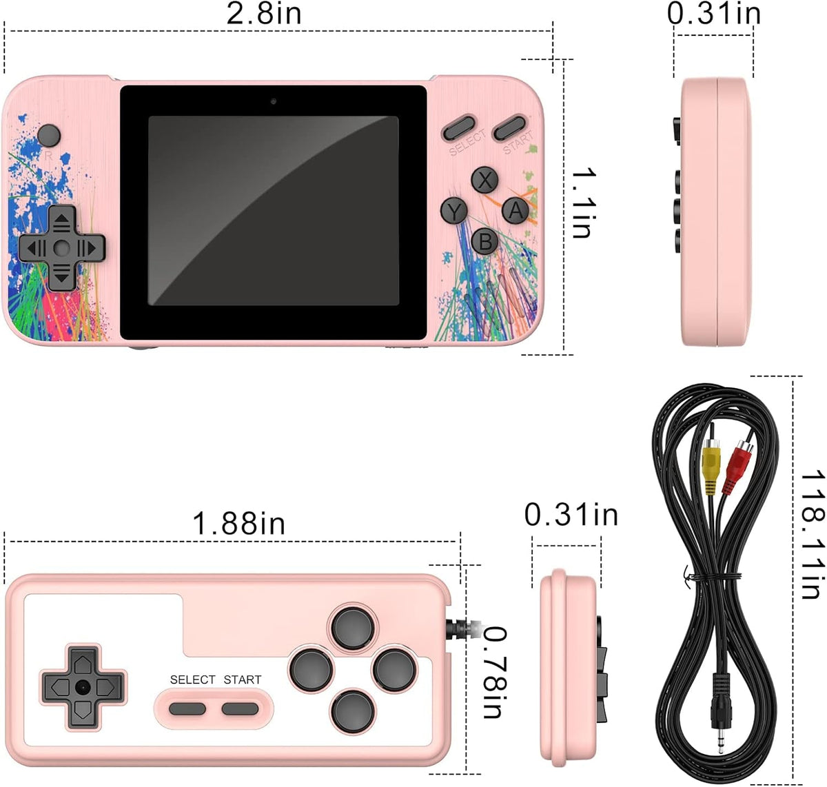 Handheld Game Console,800 Classic Games 3.5-Inch IPS Screen, Mini Retro Game Console 1200Mah Rechargeable Battery Supports 2 Players Connected TV, Portable Game Console Gifts for Adults Kids
