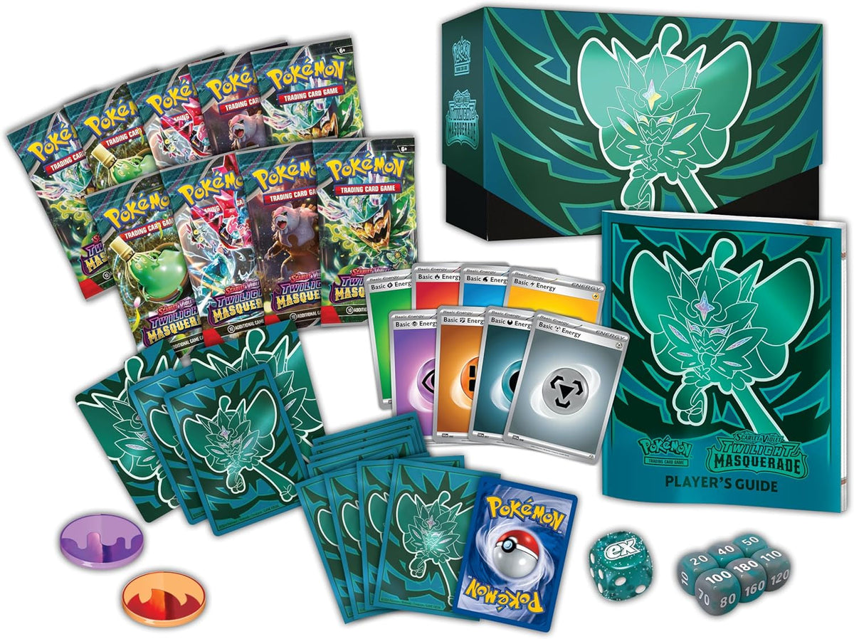 TCG: Scarlet & Violet—Twilight Masquerade Elite Trainer Box (1 Full-Art Teal Mask Ogerpon Promo Card, 9 Boosters & Premium Accessories)