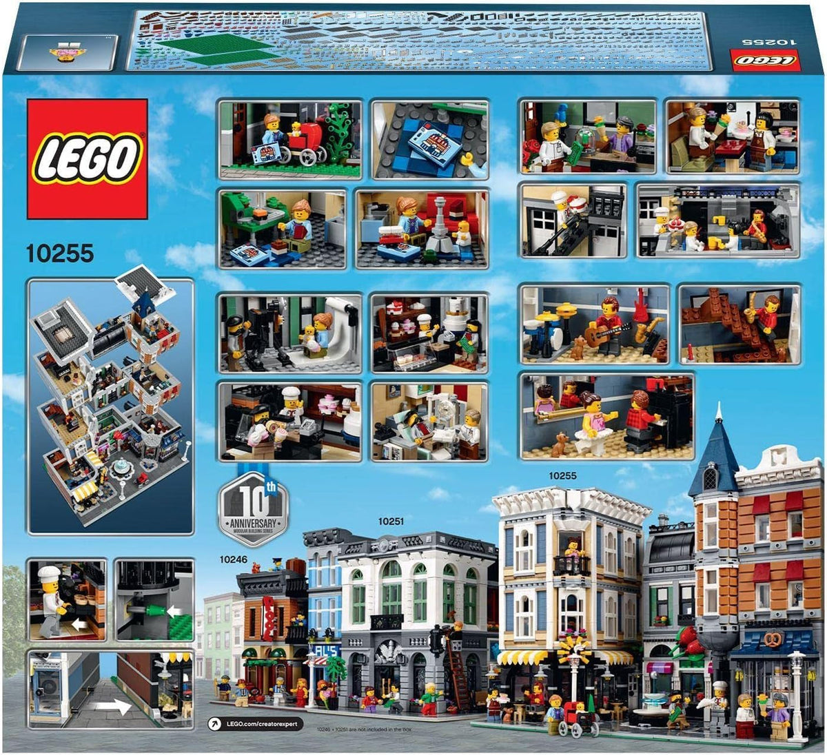 10255 Creator Assembly Square Set, Massively Modular Model Building Kit with Shops, Roof Terrace, 8 Minifigures and Much More, for Ages 16 Plus