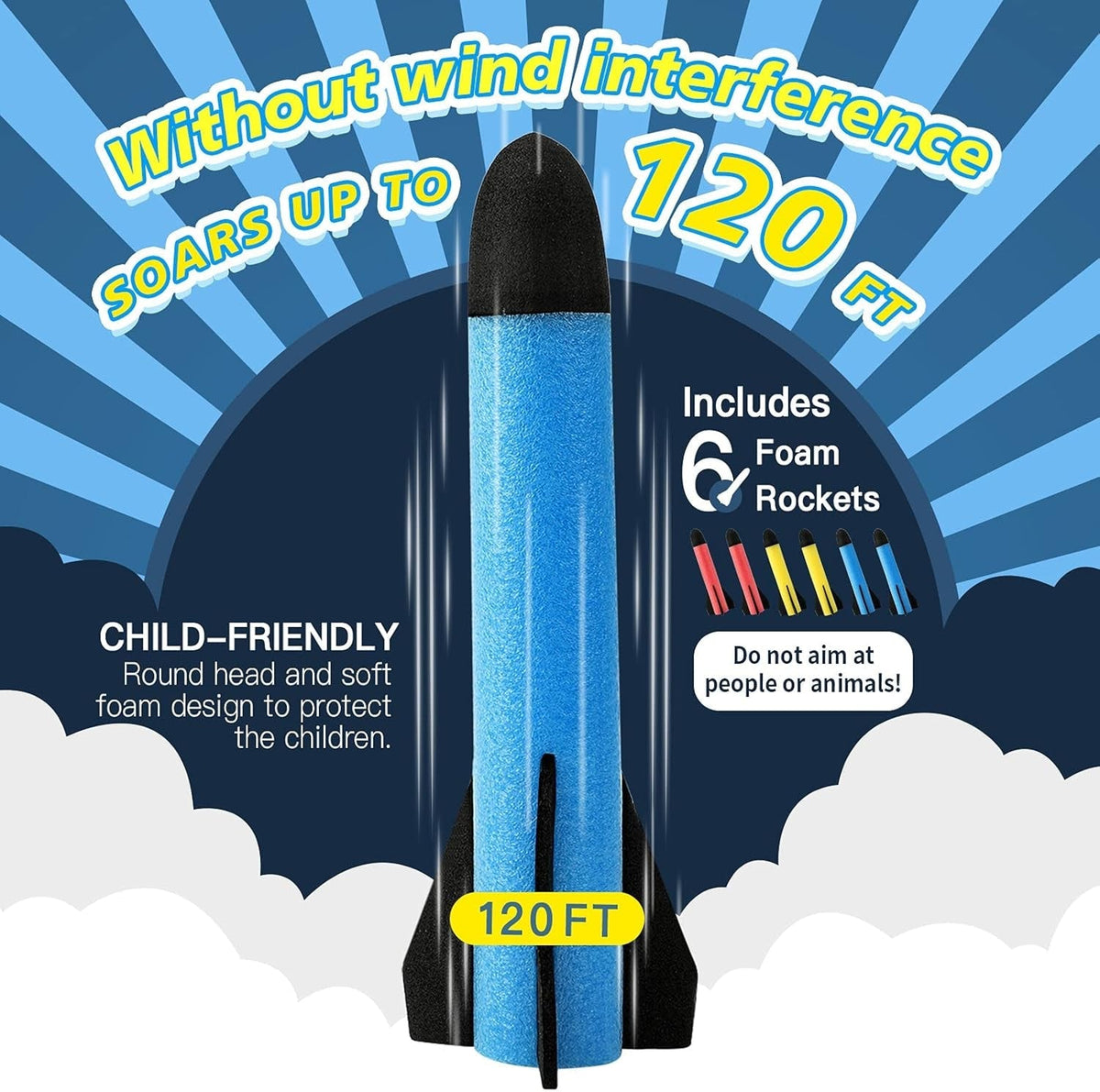 Toy Rocket Launcher for Kids with 6 Foam Rockets and Toy Air Rocket Launcher, STEM Gift for Boys and Girls Ages 3 Years and Up, Christmas Xmas Easter Egg Gifts Fun Outdoor/Indoor Toy for Kids
