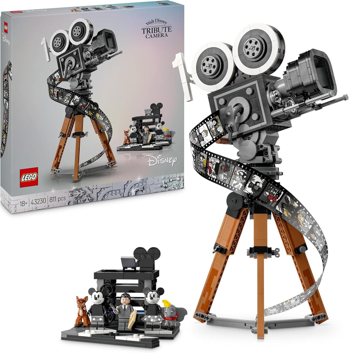 Disney Walt Disney Tribute Camera, Memorabilia Set for Adults with Mickey and Minnie Mouse Minifigures, plus Bambi & Dumbo Figures, Collectible Gifts for Women and Men 43230