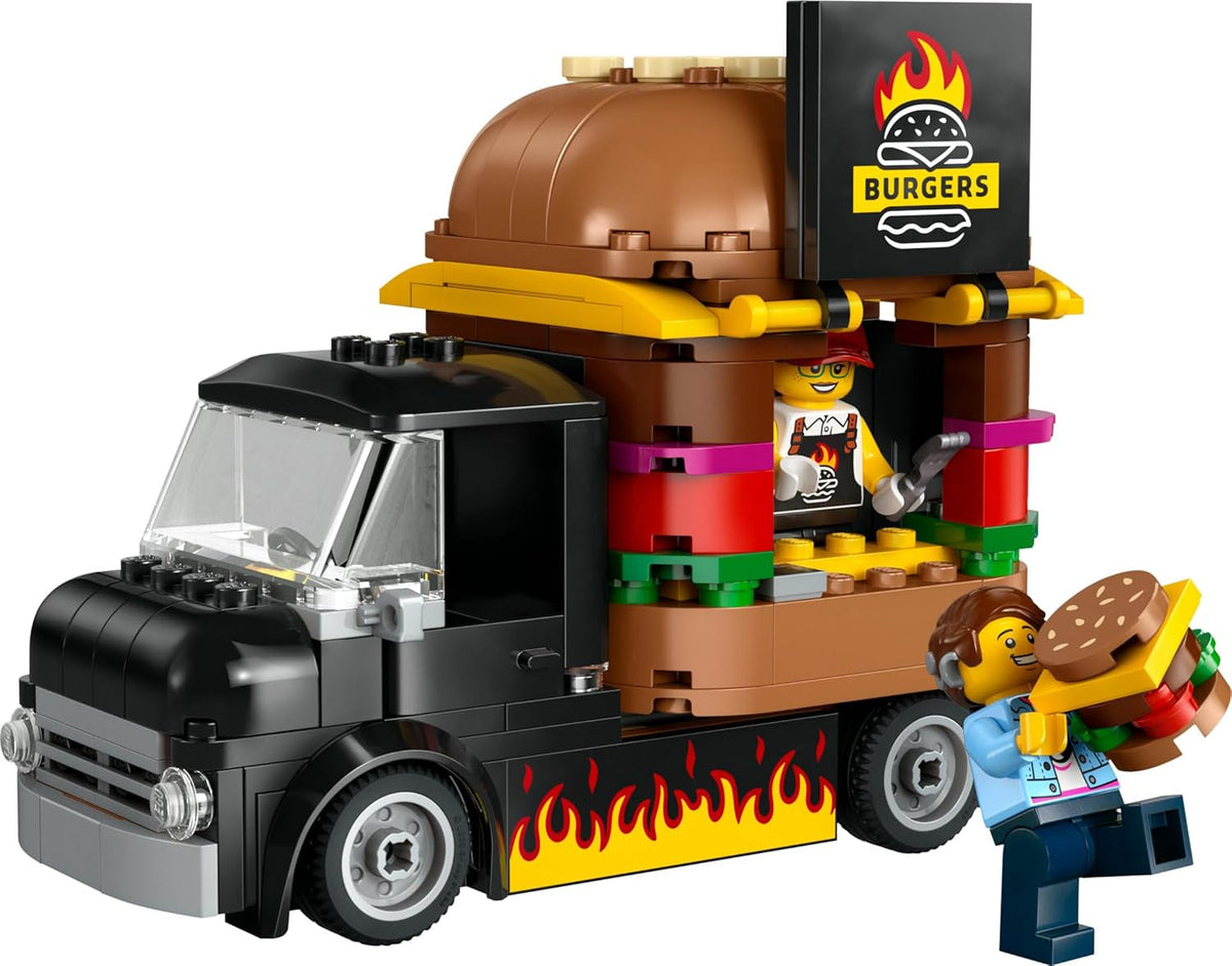 City Burger Van, Food Truck Toy for 5 plus Year Old Boys & Girls, Vehicle Building Toys, Kitchen Playset with Vendor Minifigure and Accessories, Imaginative Play Gifts for Kids 60404