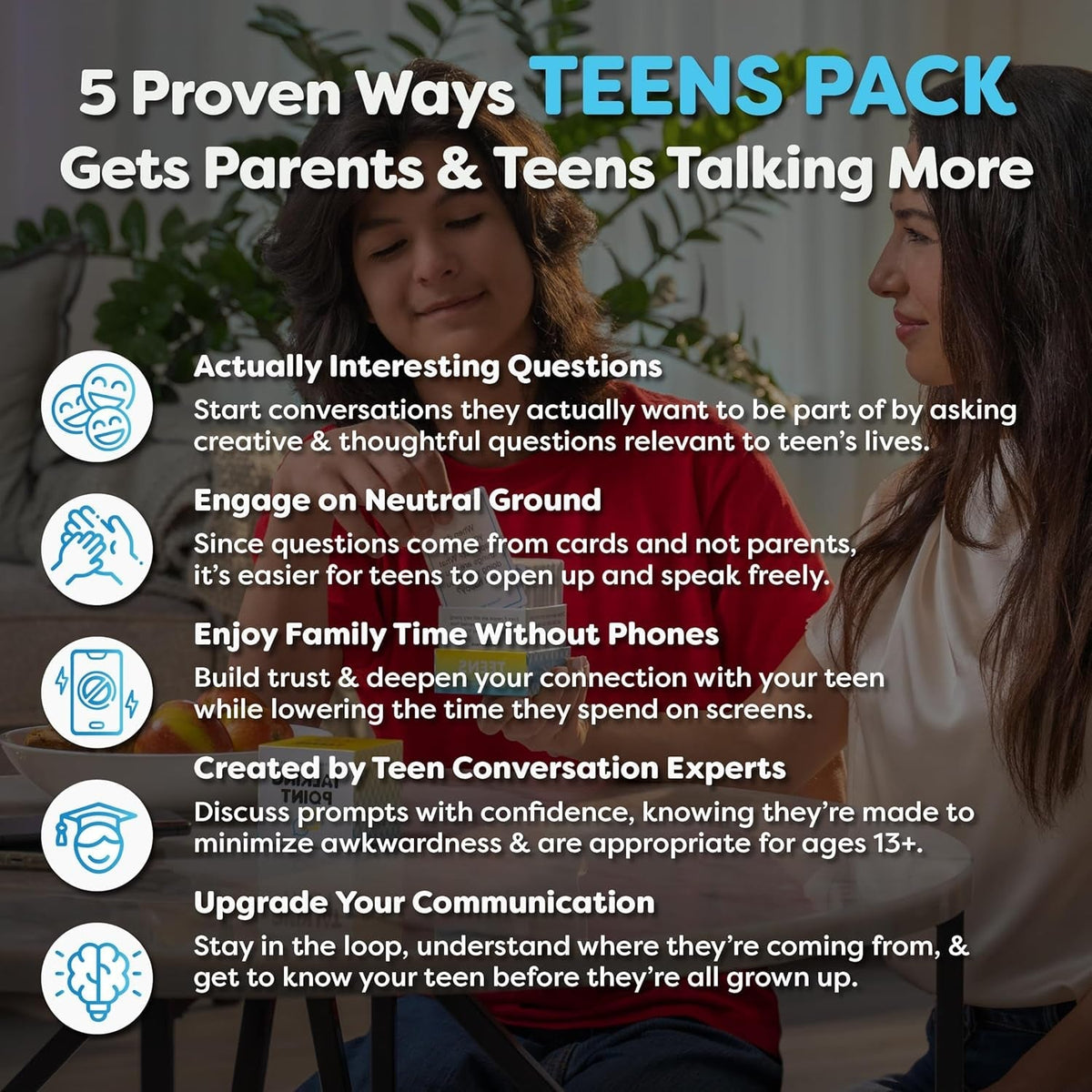 200 Teens Conversation Cards - Connecting Parents with Their Teenagers - Reduce Screentime with Fun & Deep Conversation - Avoid Conflict, Improve Communication & Learn More about Your Teen Boy or Girl