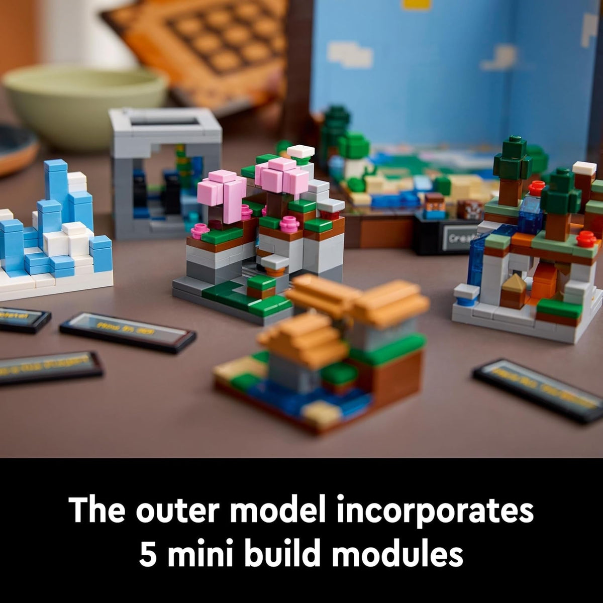 Minecraft the Crafting Table Model Kit for Adults to Build, Biome Set with 8 Characters Including Steve, Alex and Mobs, 15-Year Anniversary Gamer Gift for Men, Women, Him or Her 21265