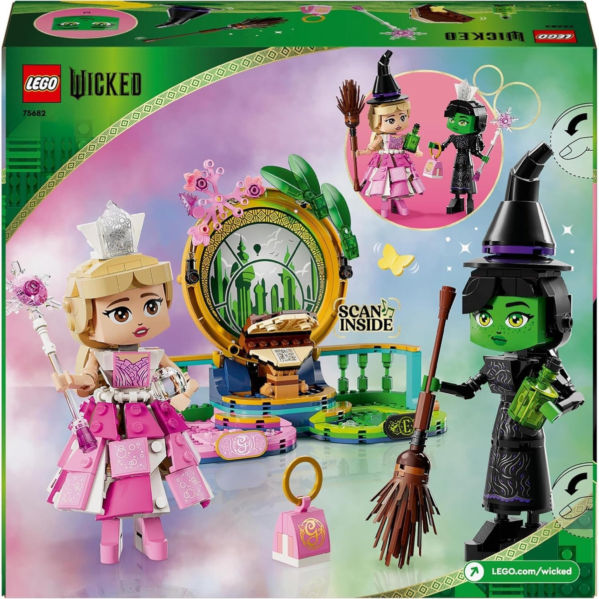 Wicked Elphaba & Glinda Figures, Building Toy Set for 10 plus Year Old Girls and Boys, with Buildable Characters and a Broom, Wizard of Oz-Themed Gift for Kids and Fans of the Movie 75682