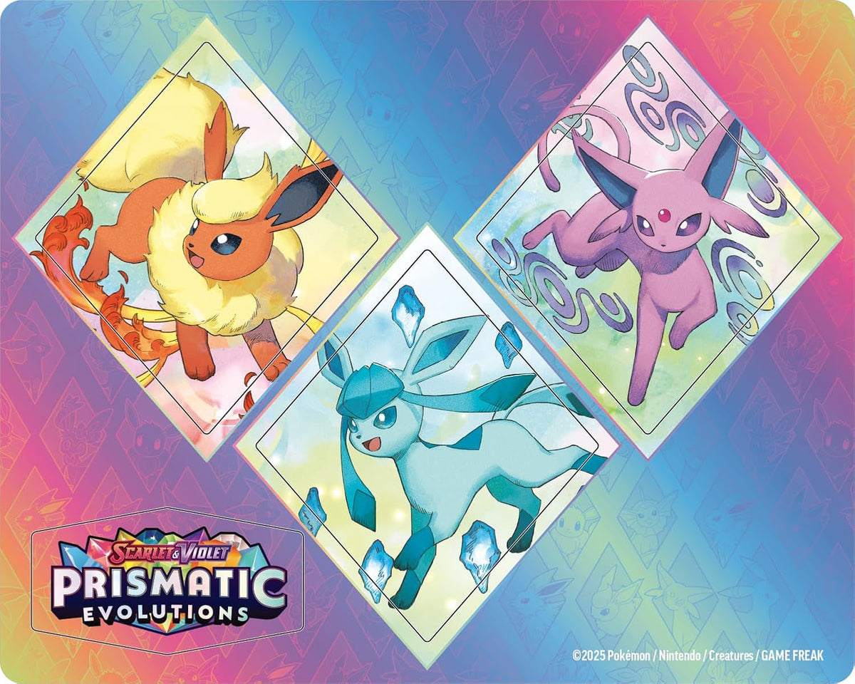 TCG: Scarlet & Violet—Prismatic Evolutions Tech Sticker Collection – Glaceon (1 Foil Promo Card & 3 Booster Packs)