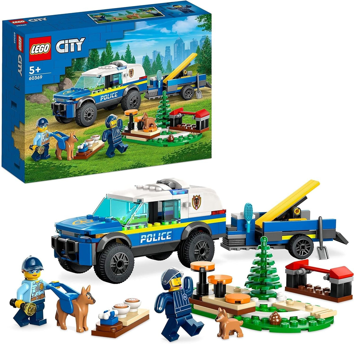 60369 City Mobile Police Dog Training Set, SUV Toy Car with Trailer, Obstacle Course and Puppy Figures, Animal Playset for Boys and Girls Aged 5 Plus