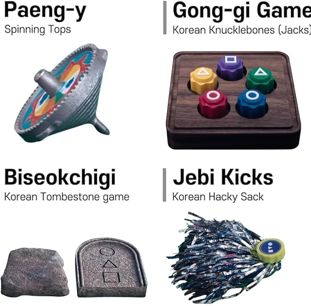 Gonggi Korean Traditional Play Game, Korean Folk Game Set - Gong-Gi, Biseokchigi, Paeng-Y, Jebi Chagi, DDAKJI Game Set, Family Travel Game (Set A)