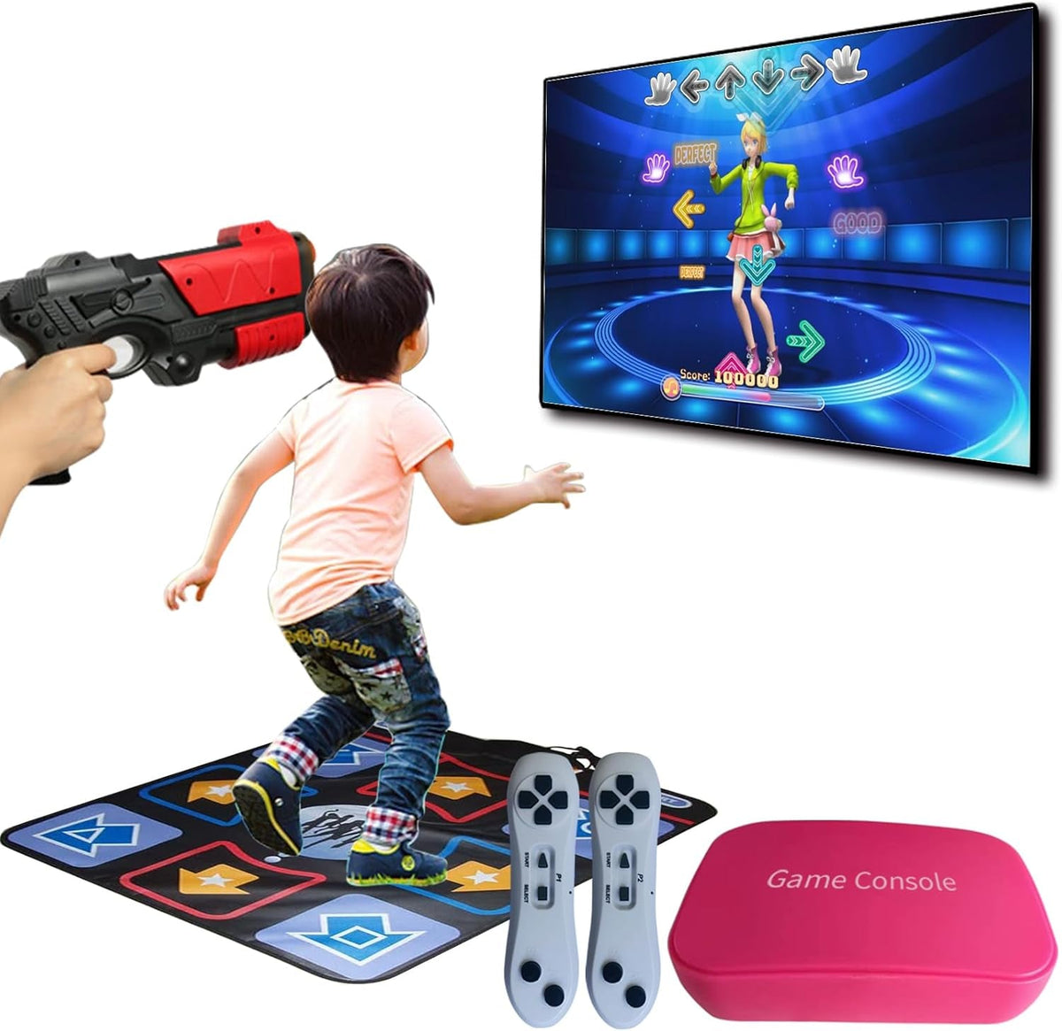 TV Retro Game Console with 900+ Games, 200+ Dance Mat Songs, Video Game System for Kids& Adults with AR Gun Game Toy, TV Plug& Play,2.4G Game Controllers Toy Gift for Boys & Girls Age 3 +