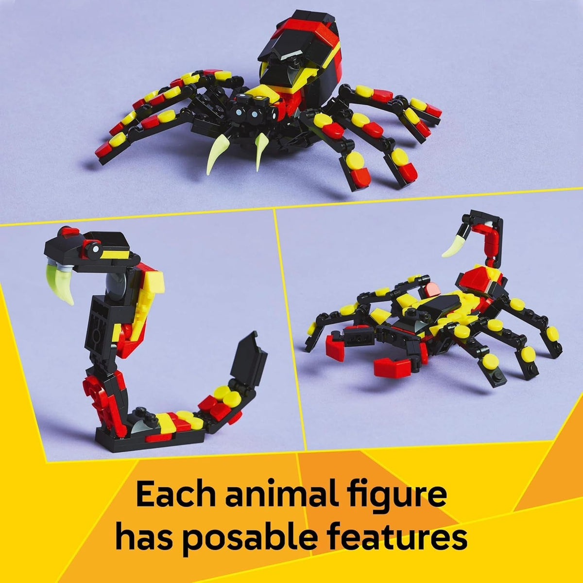Creator 3In1 Wild Animals: Surprising Spider Toy - Transforms into a Scorpion Figure or a Snake - Building Set for Nature-Loving 7+ Year Old Boys & Girls - Creative Birthday Gift - 31159