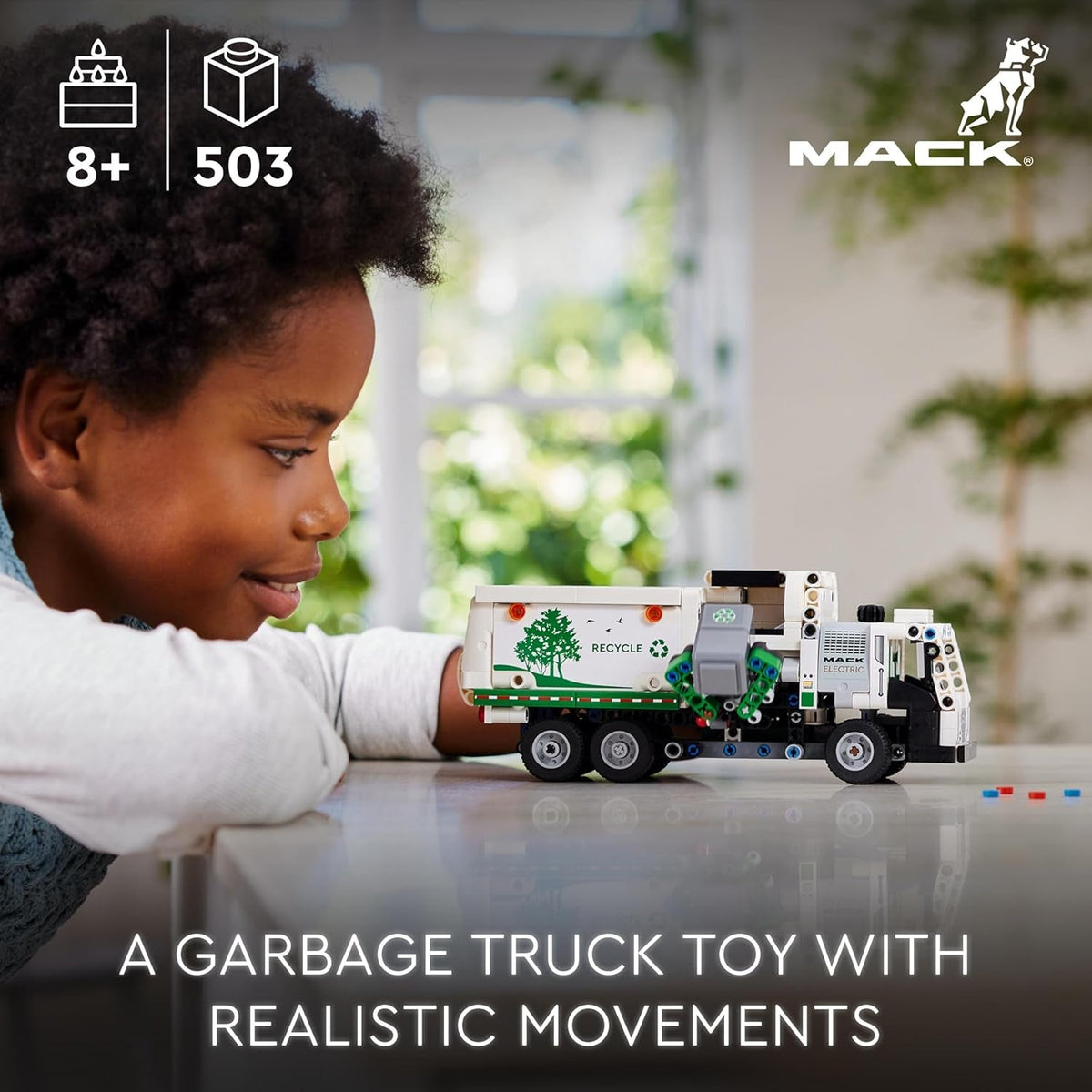 Technic Mack LR Electric Garbage Truck Toy for Boys & Girls Aged 8 plus Years Old, Recycling Bin Lorry with Realistic Features, Vehicle Gift Idea 42167