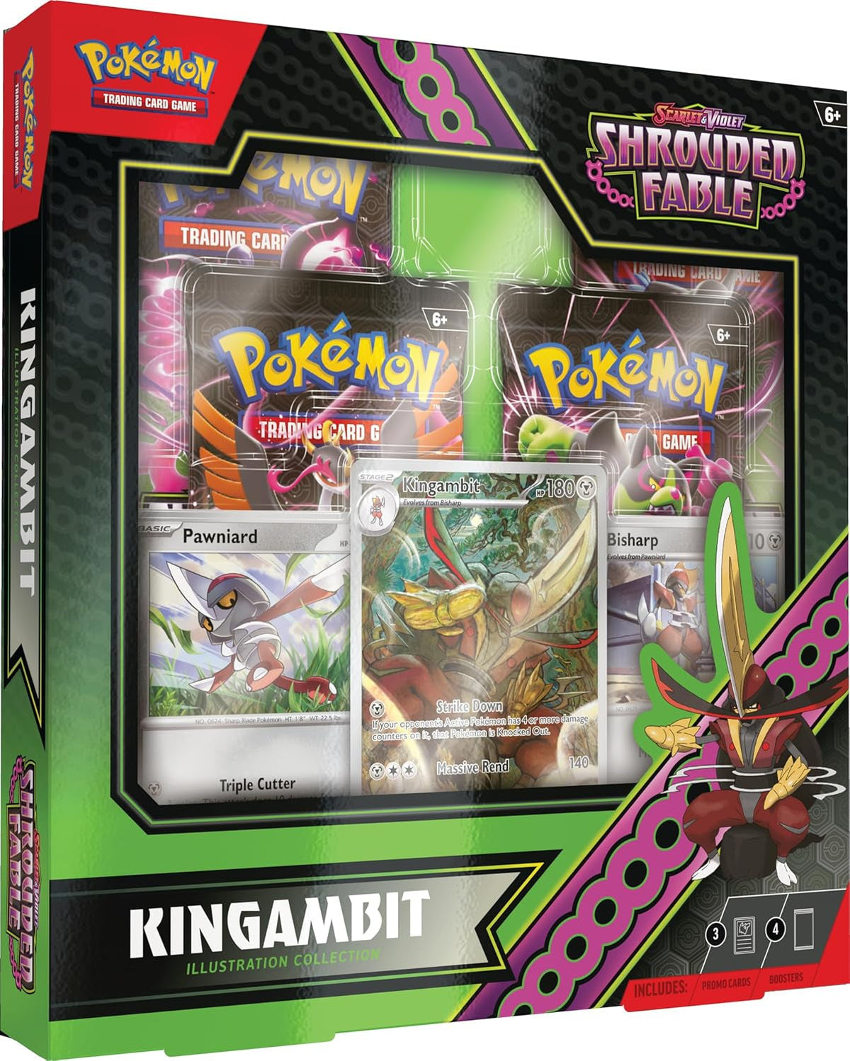 TCG: Scarlet & Violet—Shrouded Fable Kingambit Illustration Collection (1 Full-Art Foil Promo Card, 2 Foil Cards & 4 Booster Packs)