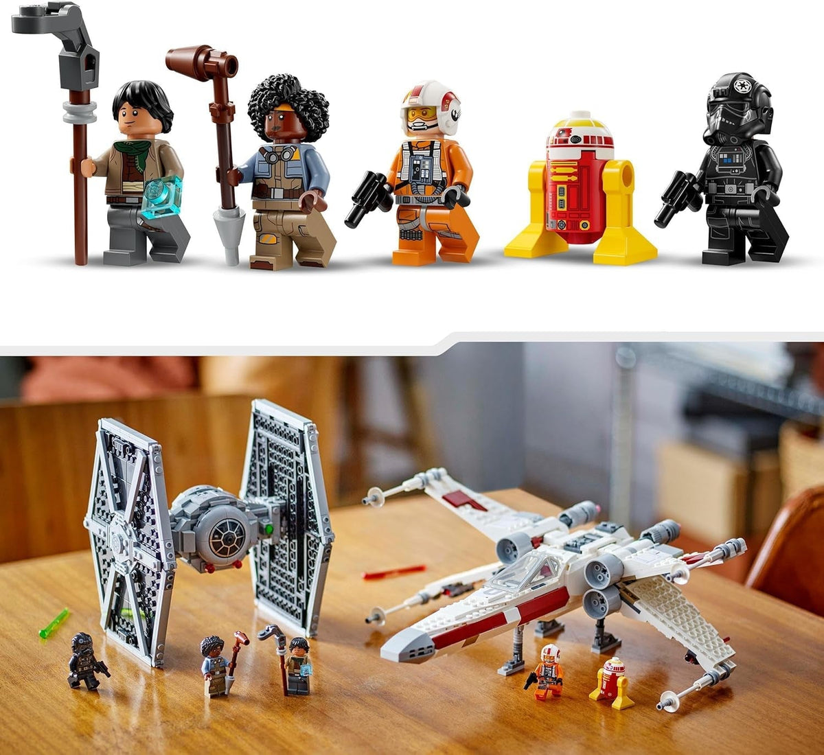 Star Wars TIE Fighter & X-Wing Mash-Up Set, Starfighter Building Toy for 9 plus Year Old Kids, Vehicles with 4 Minifigures and a Droid Figure, Creative Gift for Boys, Girls and Fans 75393