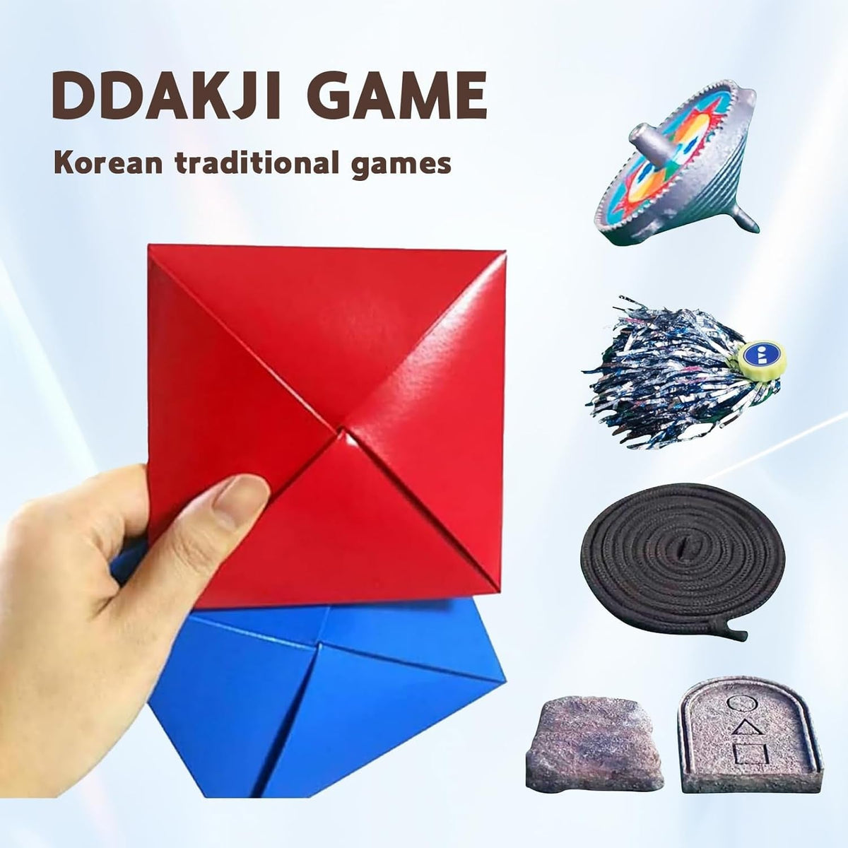 Gonggi Korean Game Set, 10PCS Korean Traditional Reflex Challenge Play Game, Including Jebi, Chagi Gong-Gi, and DDAKJI, Korean Folk Classic Mini Grasping Stones Hand-Eye Coordination Games for Fun