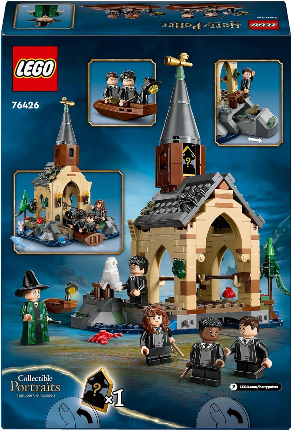 Harry Potter Hogwarts Castle Boathouse Set with 2 Boat Toys for 8 plus Year Old Kids, Girls & Boys, Includes 5 Character Minifigures and Hedwig the Owl Figure, Wizarding World Gift Idea 76426