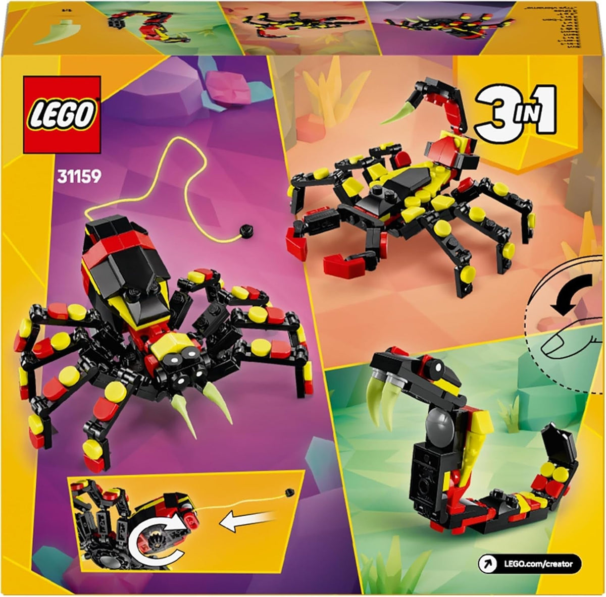 Creator 3In1 Wild Animals: Surprising Spider Toy - Transforms into a Scorpion Figure or a Snake - Building Set for Nature-Loving 7+ Year Old Boys & Girls - Creative Birthday Gift - 31159