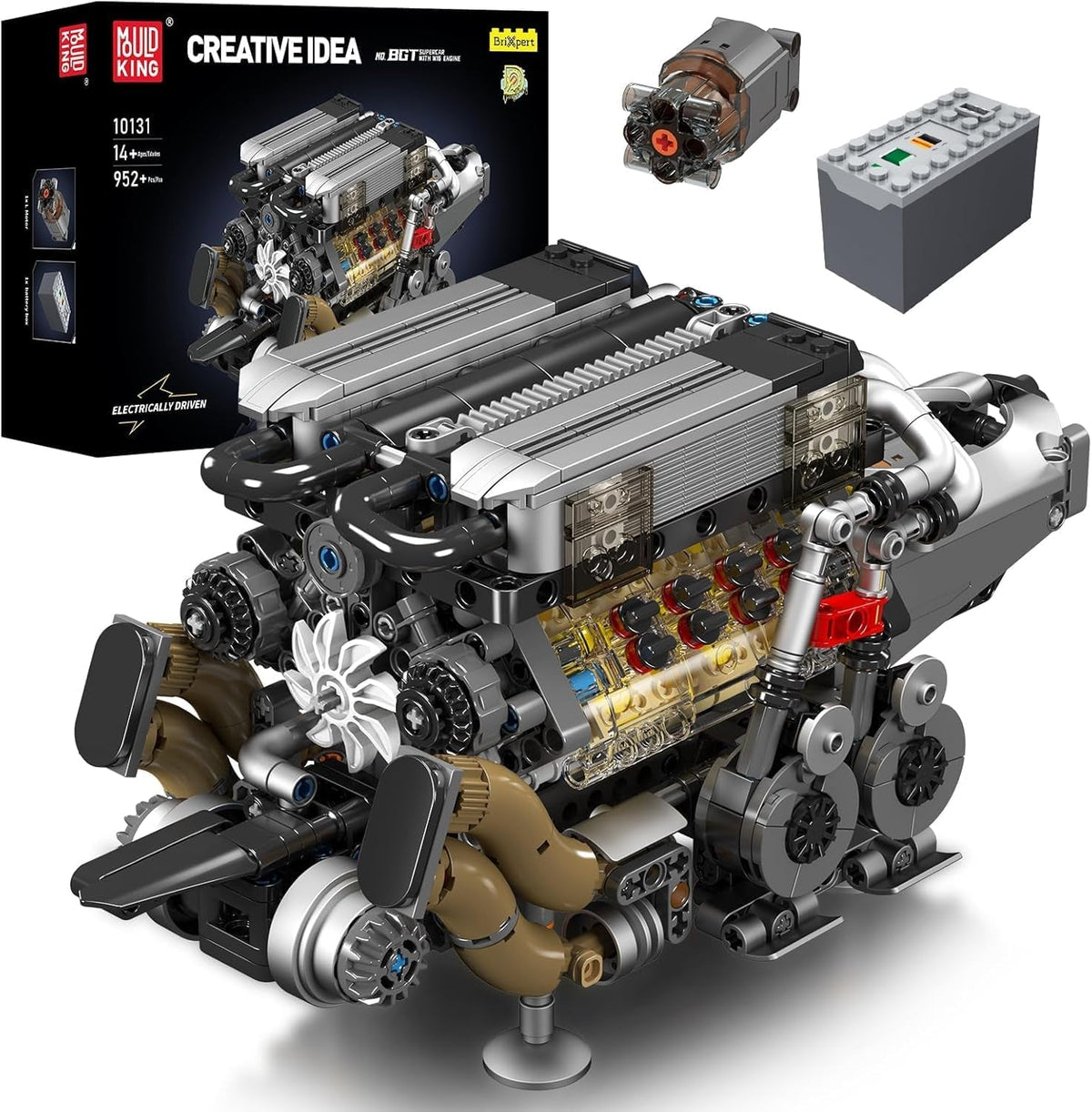 W16 Engine Building Blocks Set, Combustion Engine Model That Runs, Mini Engine Build Kit for Adults with Battery and Motor, Engineering Construction STEM Toy for Children Boys Girl(952 Pcs)