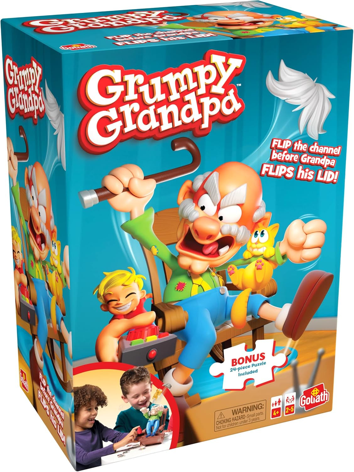 Grumpy Grandpa Game - Flip the Channel before Grandpa Flips His Lid - Ages 4 and Up, 2-4 Players - Includes a 24-Piece Puzzle