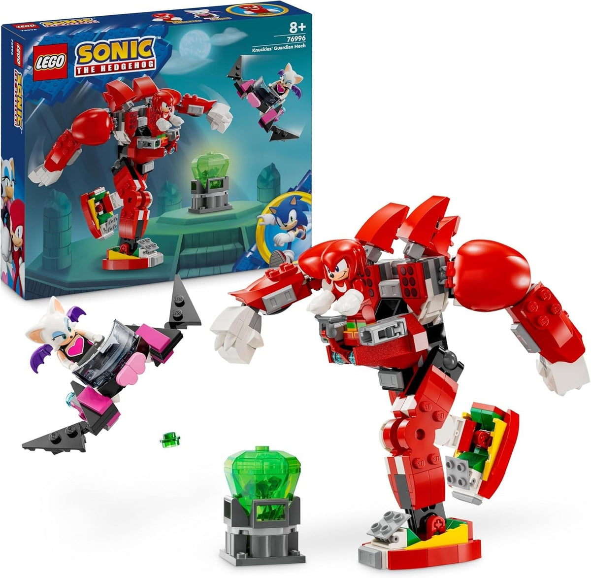 Sonic the Hedgehog Knuckles’ Guardian Mech, Action Figure Toy for Kids Boys & Girls with Video Game Character Figures Incl. Knuckles and Rouge the Bat, plus a Master Emerald, Fun Gift Idea 76996