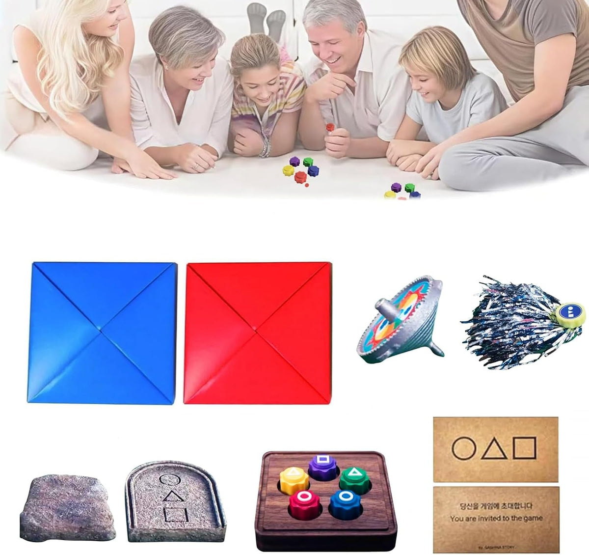 Gonggi Korean Game Set, 10PCS Korean Traditional Reflex Challenge Play Game, Including Jebi, Chagi Gong-Gi, and DDAKJI, Korean Folk Classic Mini Grasping Stones Hand-Eye Coordination Games for Fun