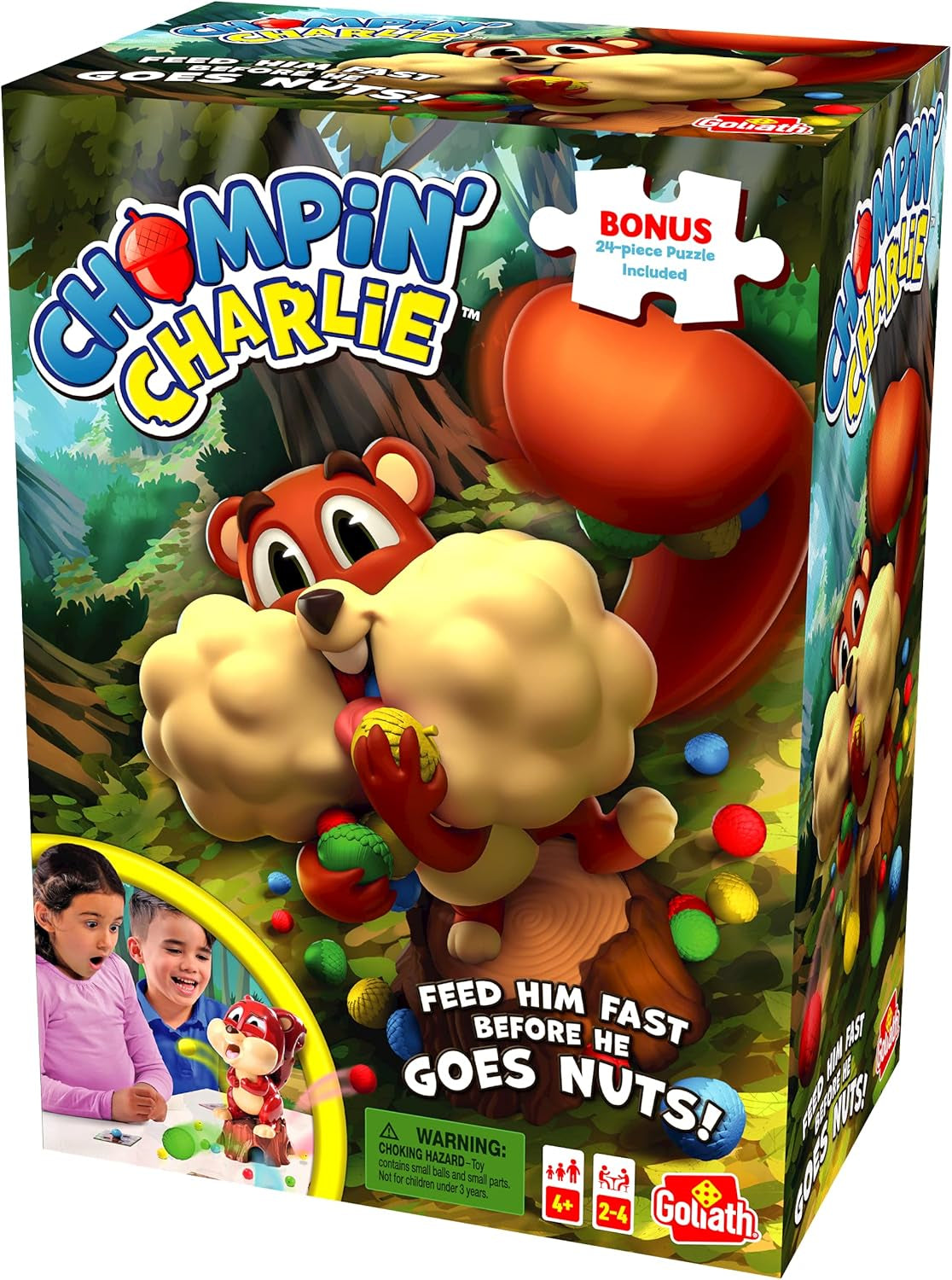 Games 919583.004 Chompin' Charlie with Bonus 24Pc Jigsaw Puzzle Kids Action Games | for Ages 4+ | for 2-4 Players, Multi