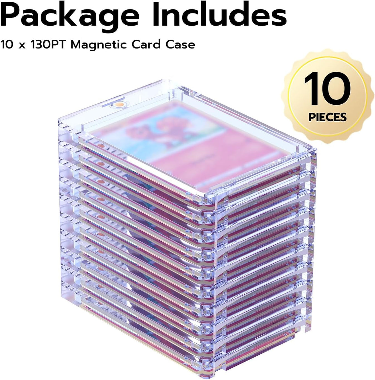 130PT Magnetic Card Holder,Upgraded Version Game Card Case,10 PCS Magnetic Trading Card Holders, Hard Protective Game Card Storage Case with UV & Blue-Ray Protection